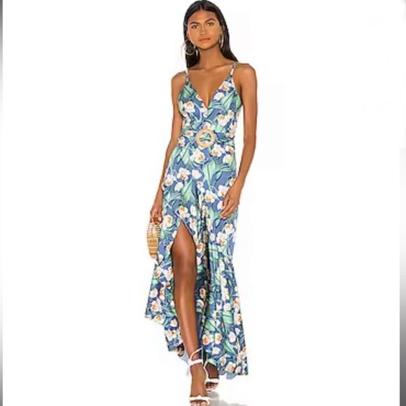NWT PATBO Floral Belted Maxi Dress Blue Floral Size 4 Revolve